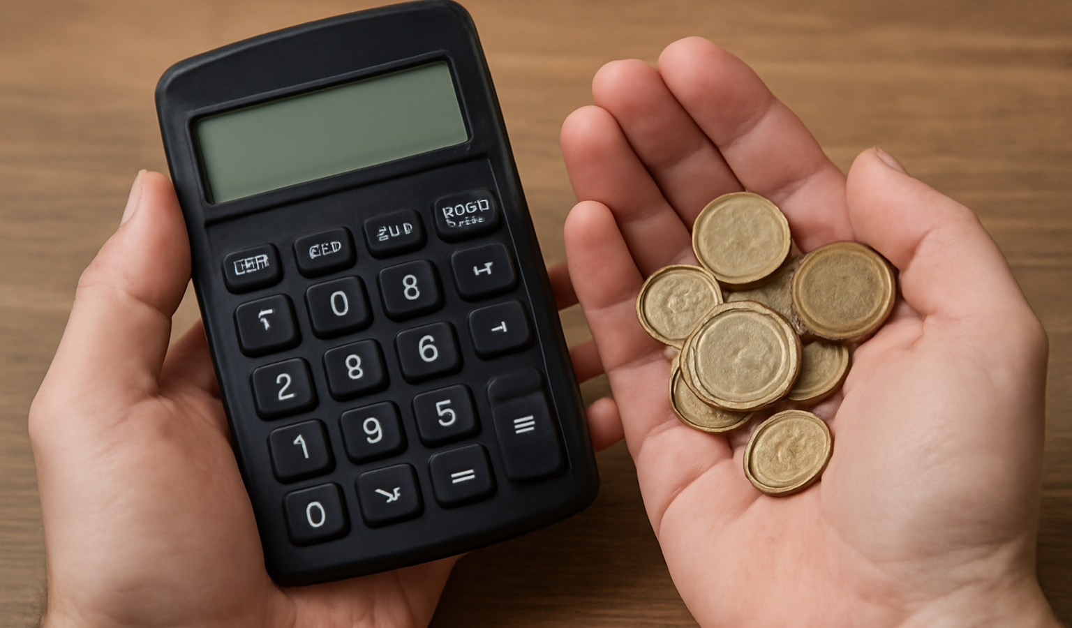 mains tenant pièces et calculatrice