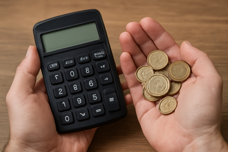 mains tenant pièces et calculatrice