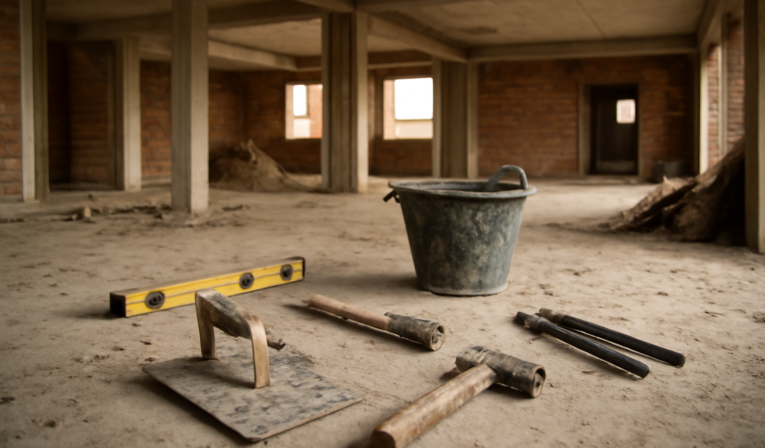 chantier inachevé avec outils laissés