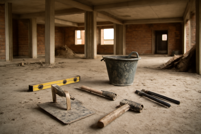 chantier inachevé avec outils laissés