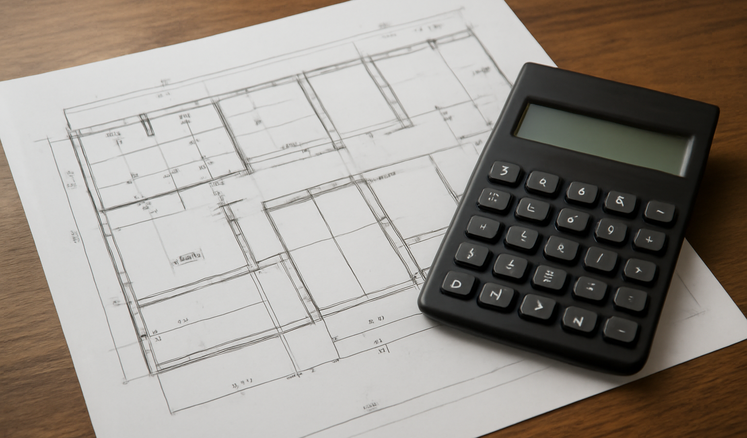 plans et calculatrice sur table