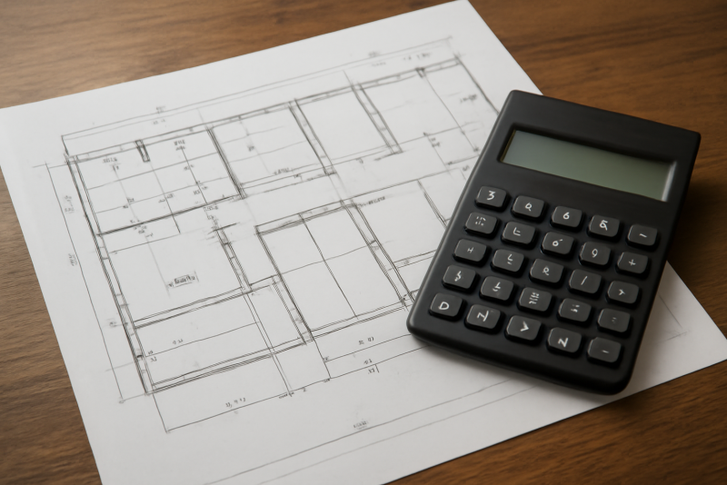 plans et calculatrice sur table
