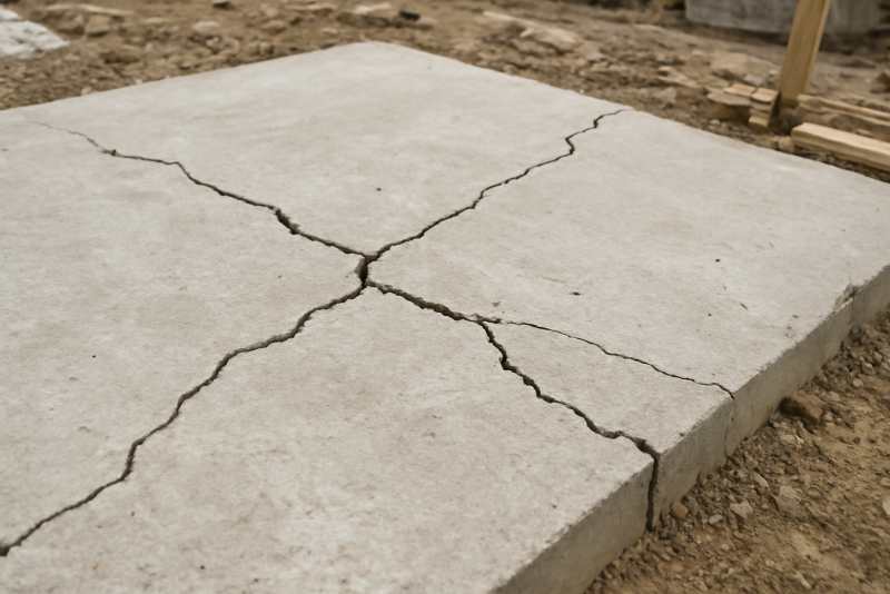 fissures visibles sur dalle en chantier