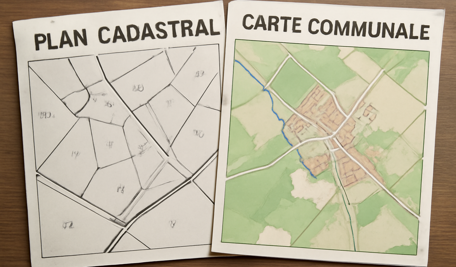 plan cadastral et carte communale côte à côte