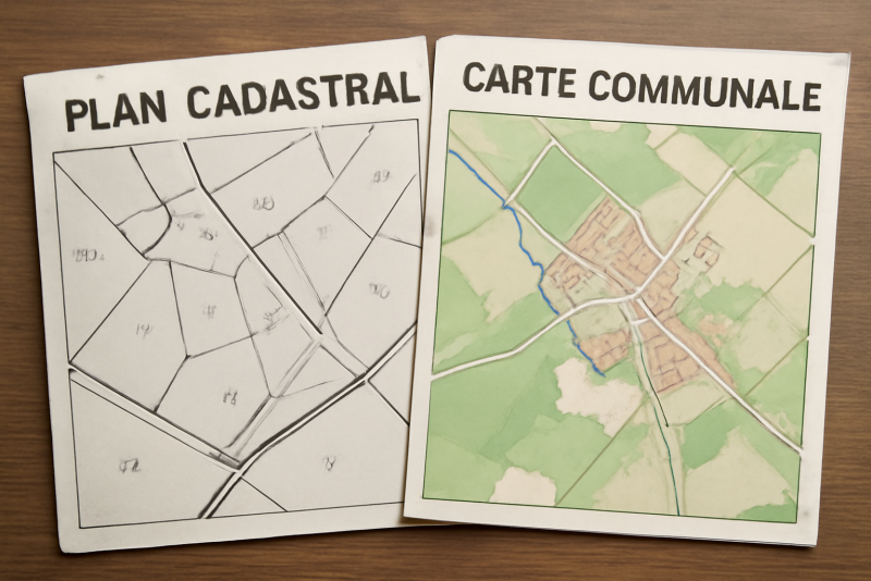 plan cadastral et carte communale côte à côte