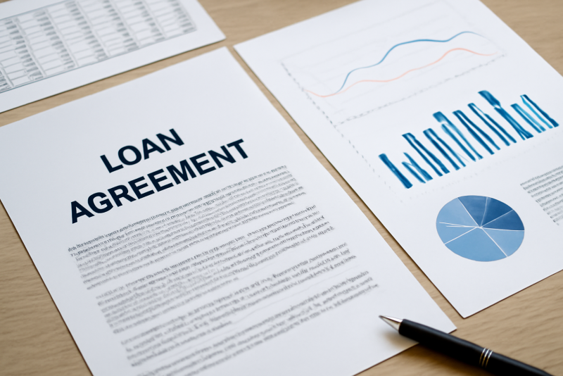 contrats de prêt et graphiques financiers