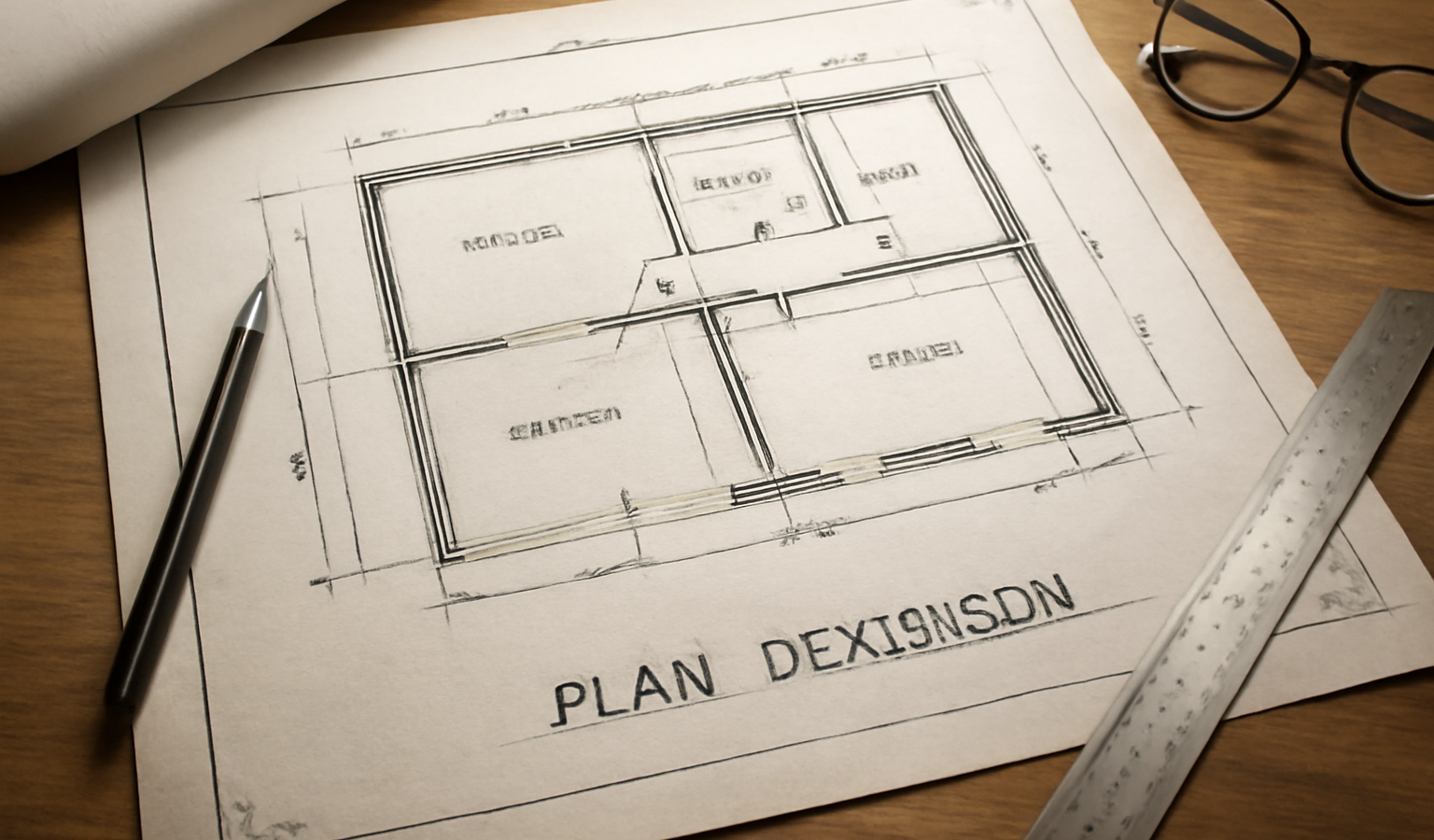 plan d'extension dessiné sur table