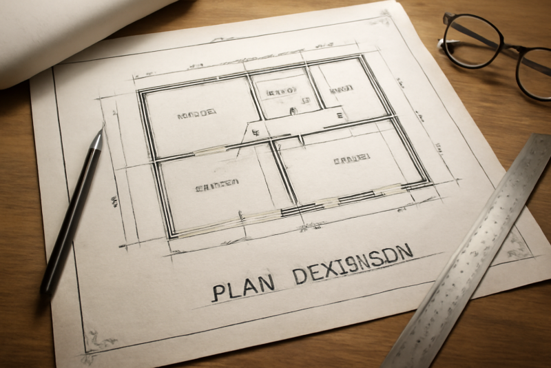 plan d'extension dessiné sur table