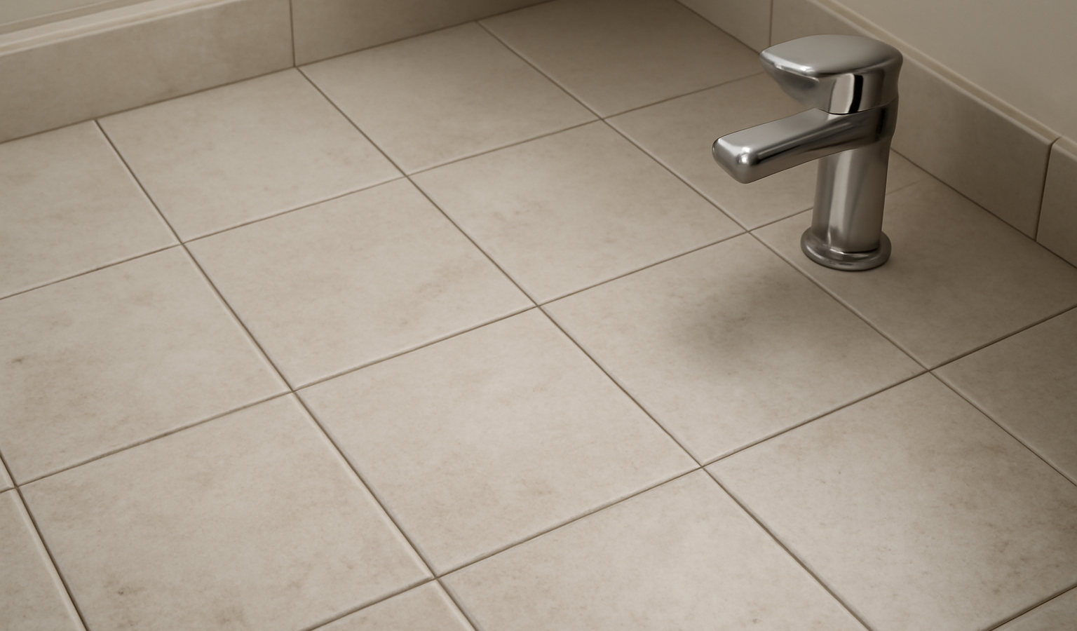 sol de salle de bain carrelé avec robinet
