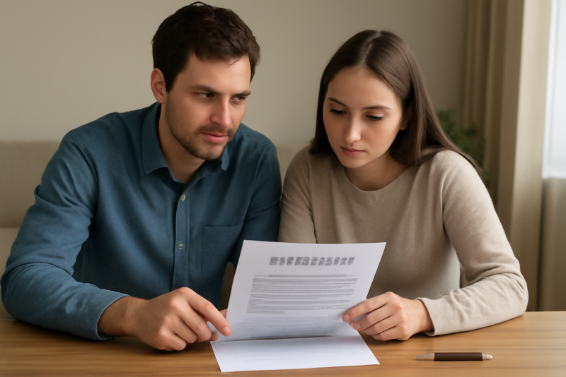 couple consultant contrat de prêt autour table
