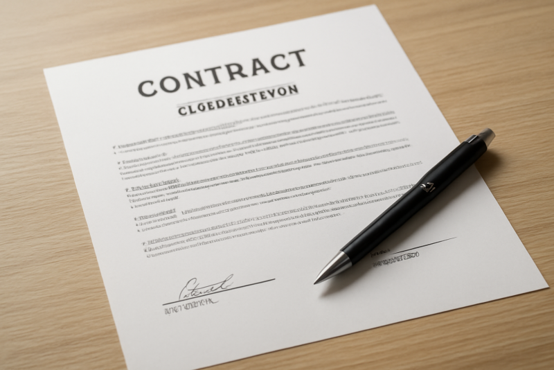 Document contrat construction signé