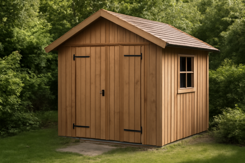 petit abri en bois dans jardin