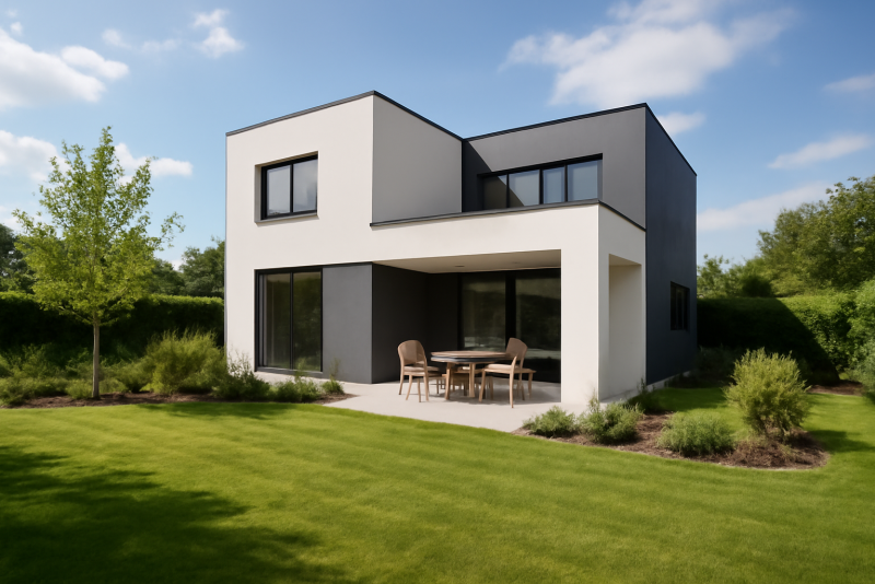 Maison neuve moderne avec jardin
