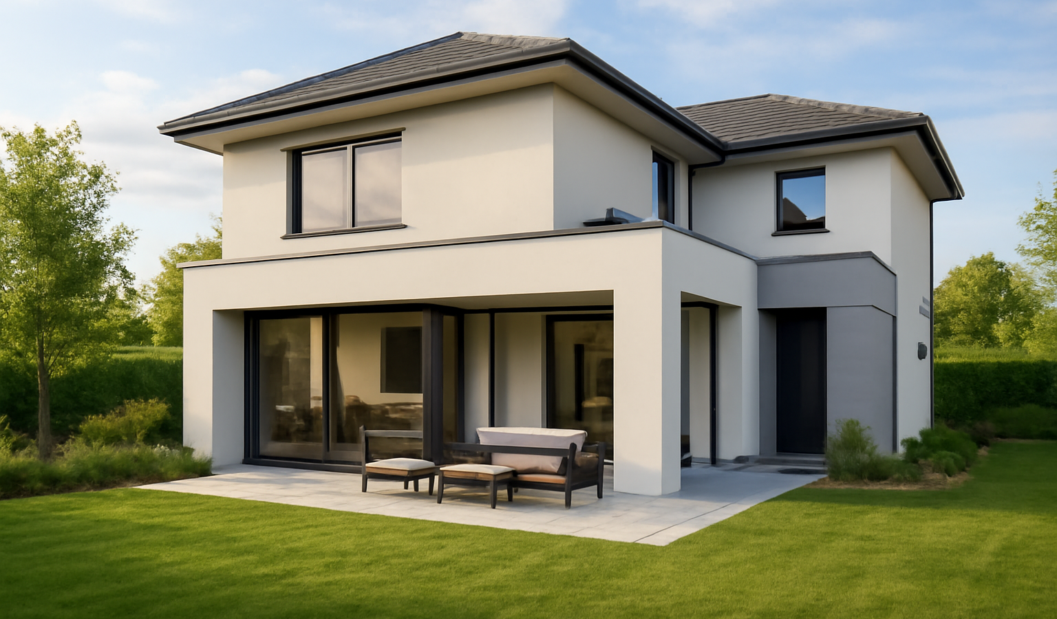 Maison neuve moderne avec jardin