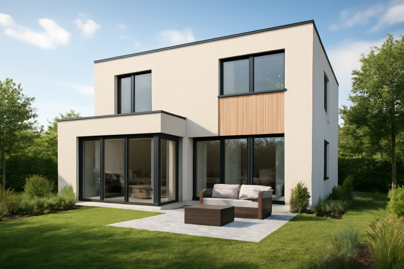 Maison neuve moderne avec jardin