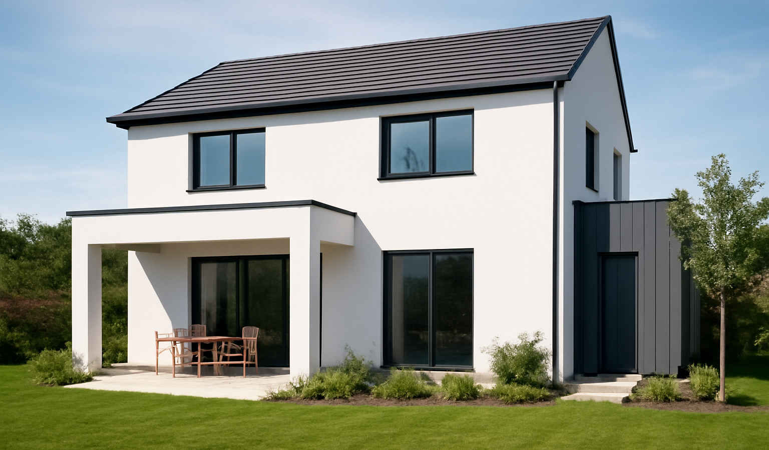 Maison neuve moderne avec jardin