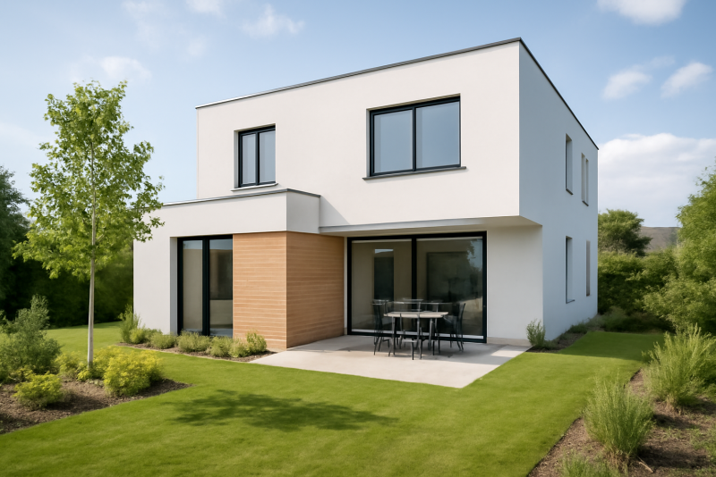 Maison neuve moderne avec jardin