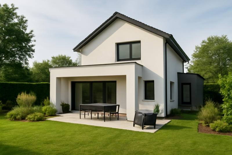Maison neuve moderne avec jardin