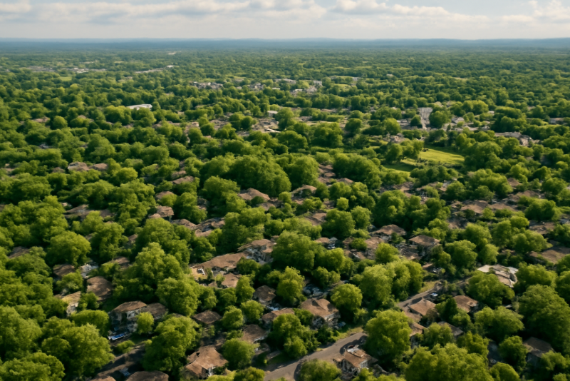 Vue aérienne ville verdoyante