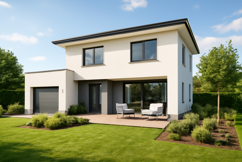 Maison neuve moderne avec jardin