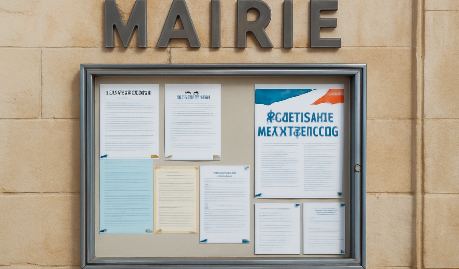 mairie affichant panneaux d'information et documents