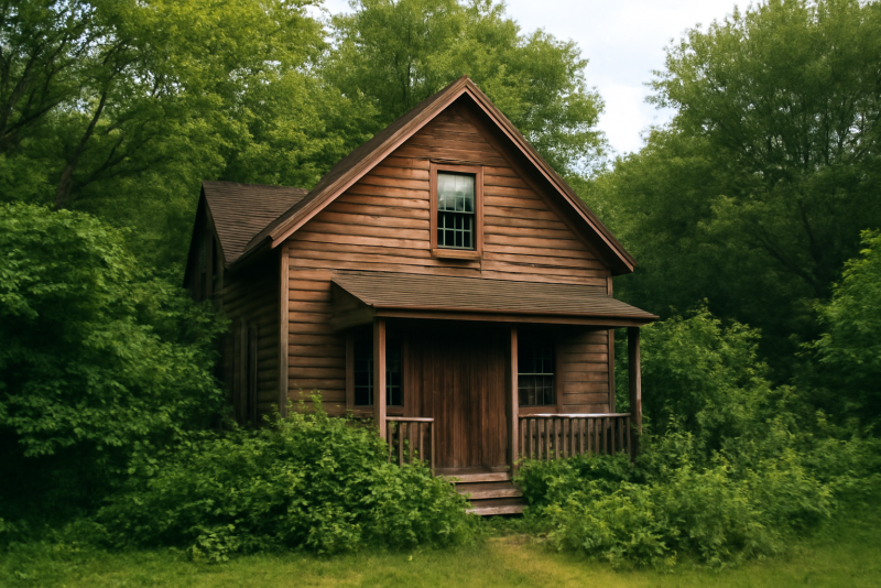 maison en bois entourée de végétation