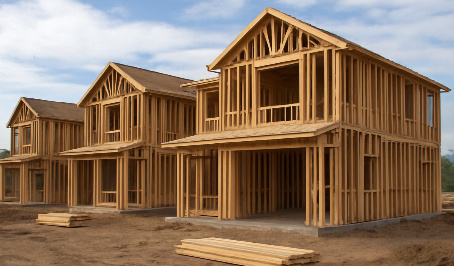 maisons en ossature bois sur chantier calme