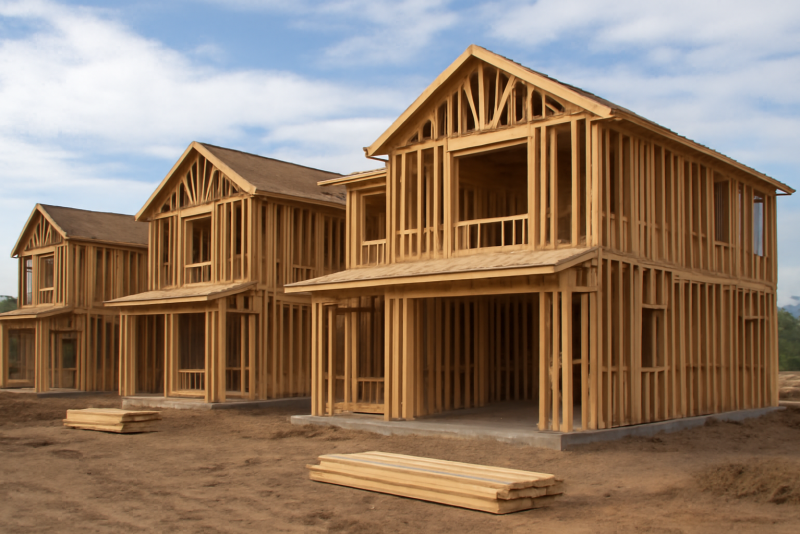 maisons en ossature bois sur chantier calme