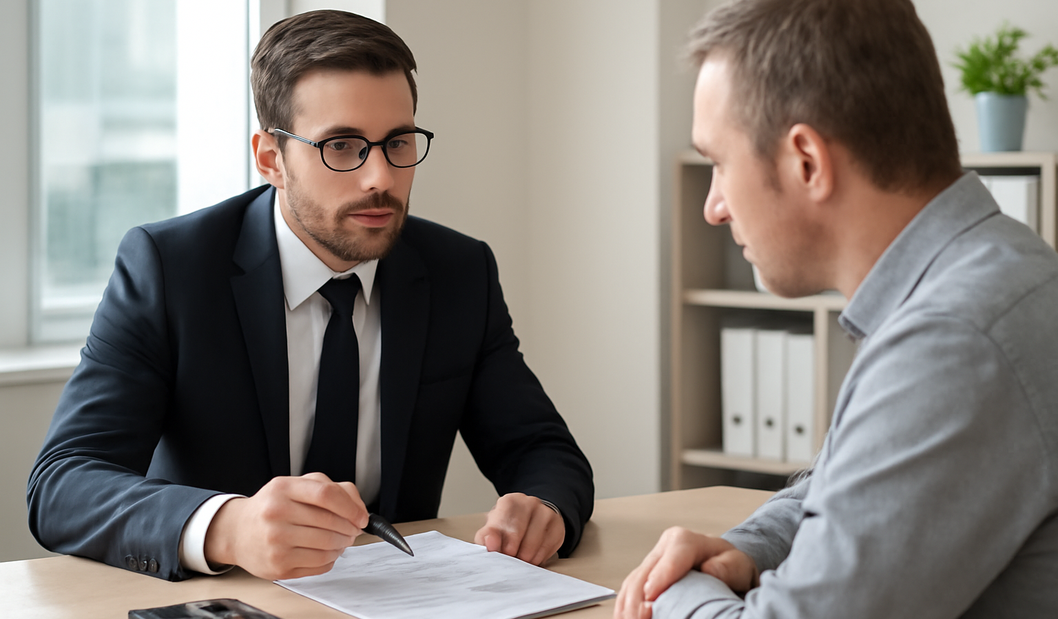 conseiller bancaire expliquant dossier à client