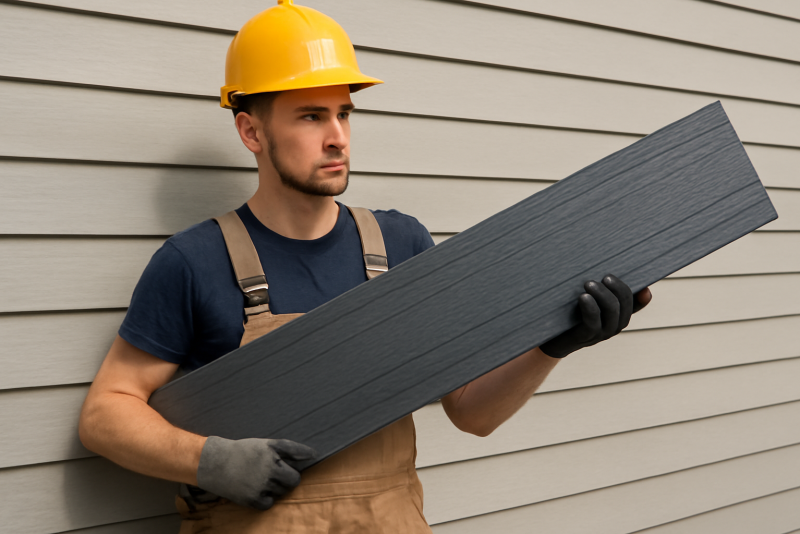 poseur tenant lame de bardage sur mesure