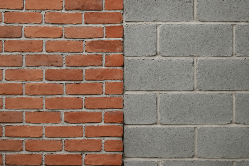 mur en brique a cote de murs en parpaing
