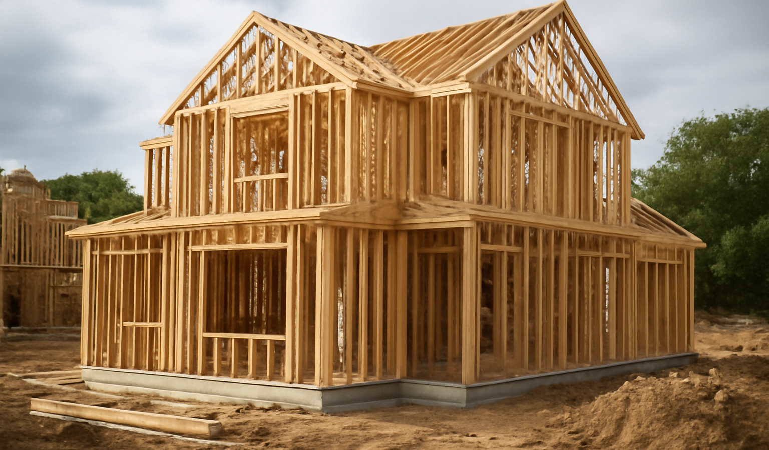 chantier maison ossature bois en cours