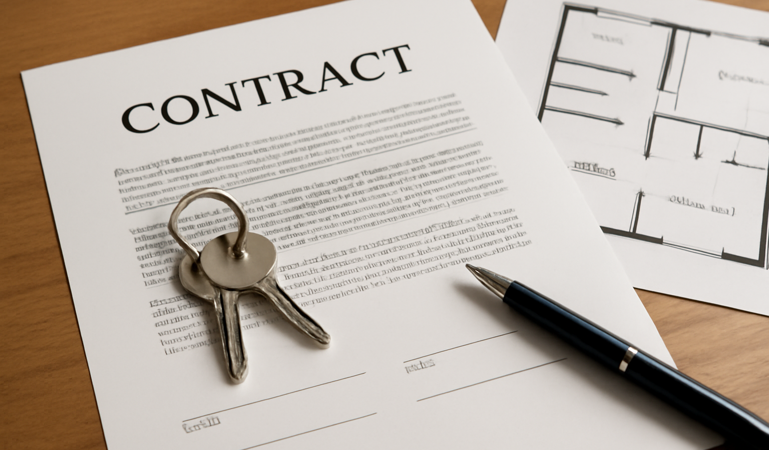 contrat posé avec clés et plans