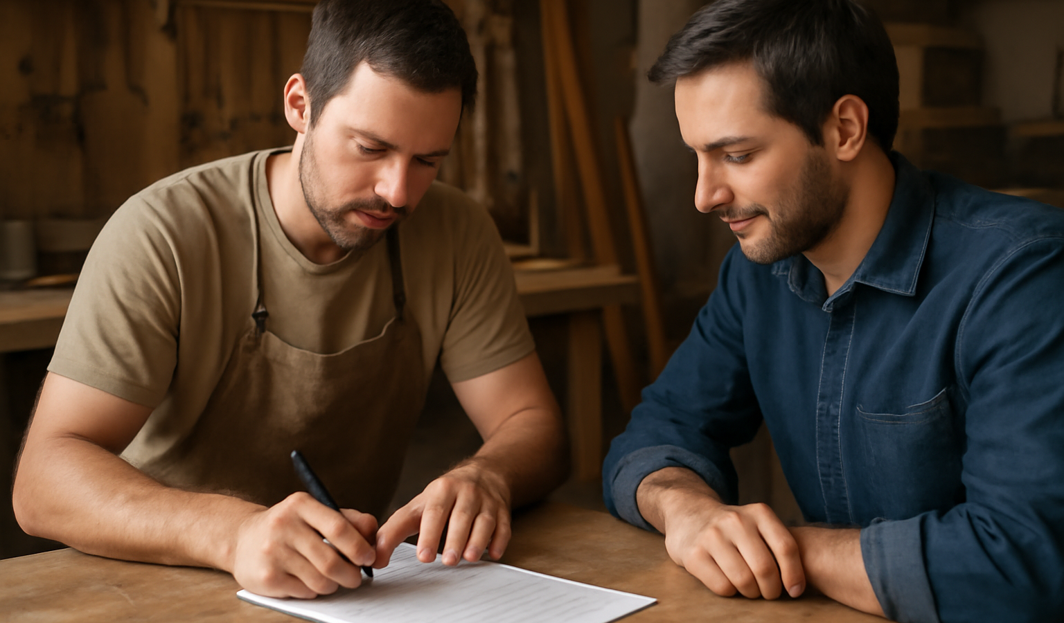 artisan signant un document avec client