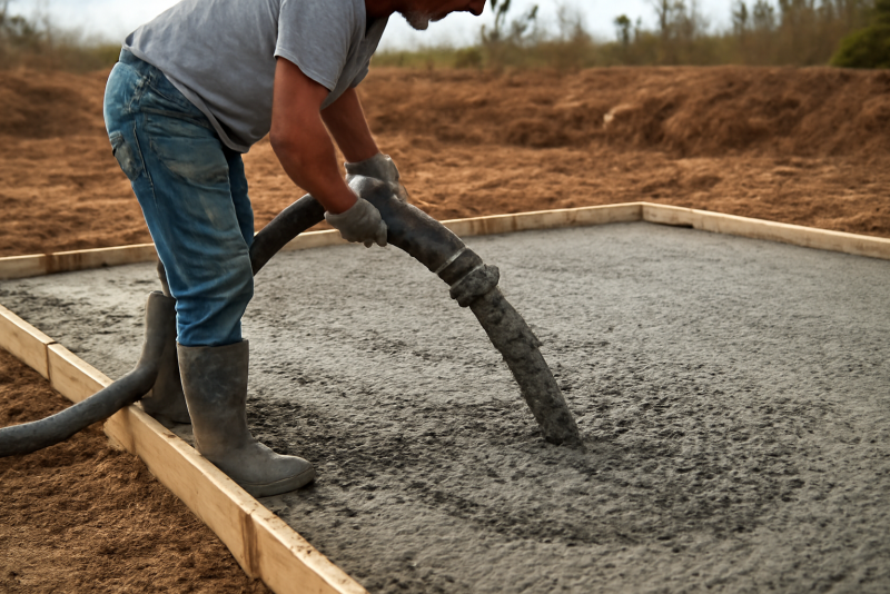 coulage de dalle en béton sur terrain