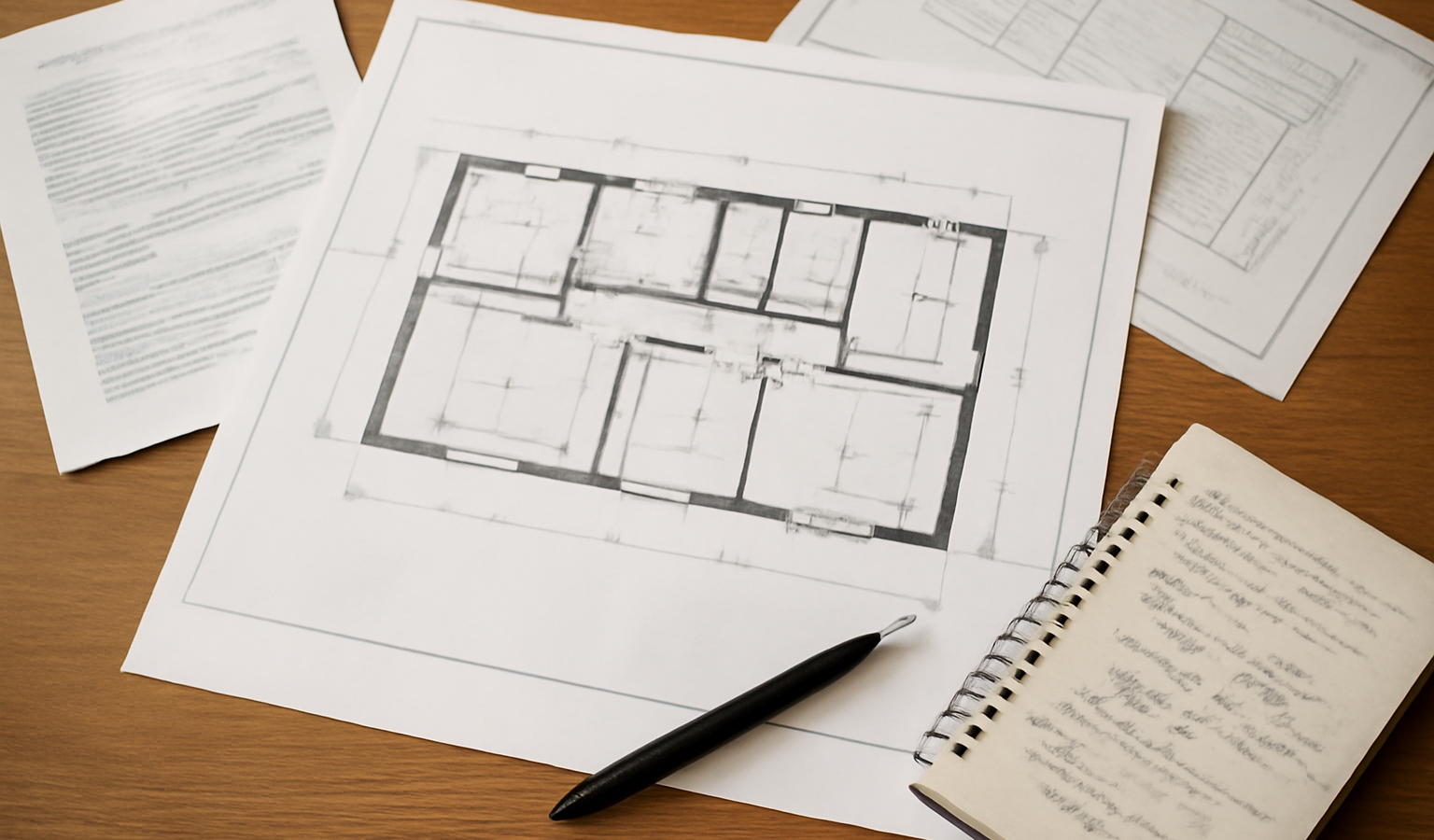 documents et plans posés sur une table
