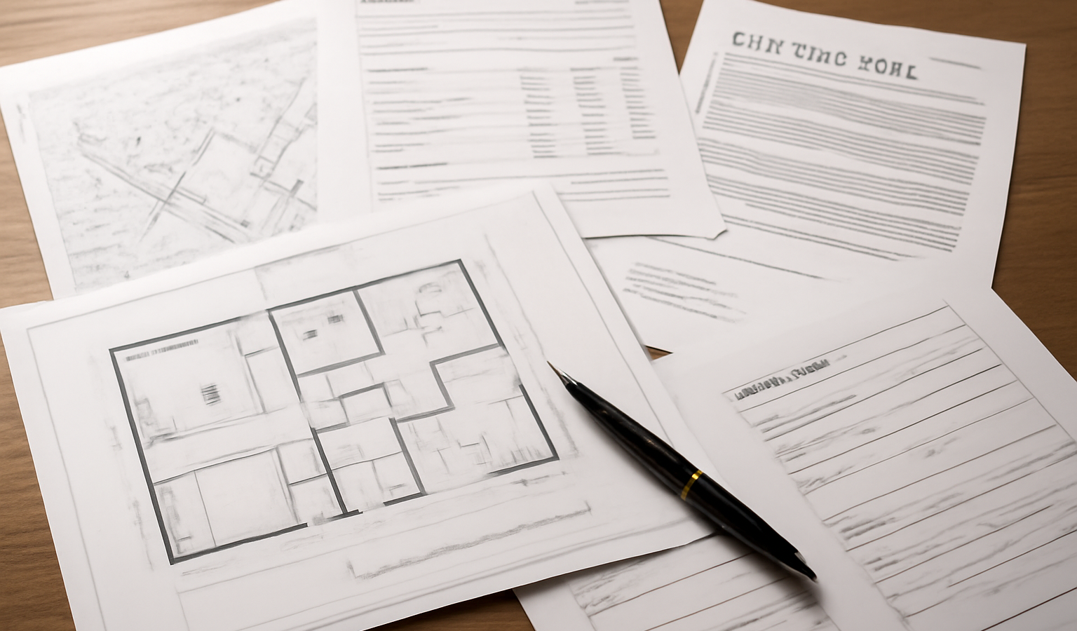 plans et documents administratifs sur table