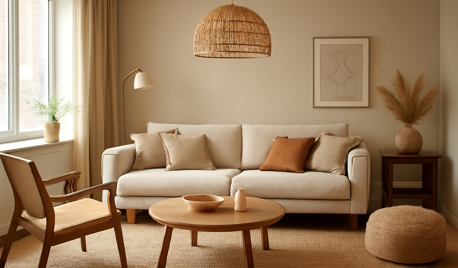 Salon décoré tendance et chaleureux