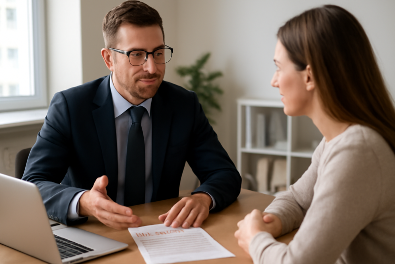 personne discutant taux avec conseiller
