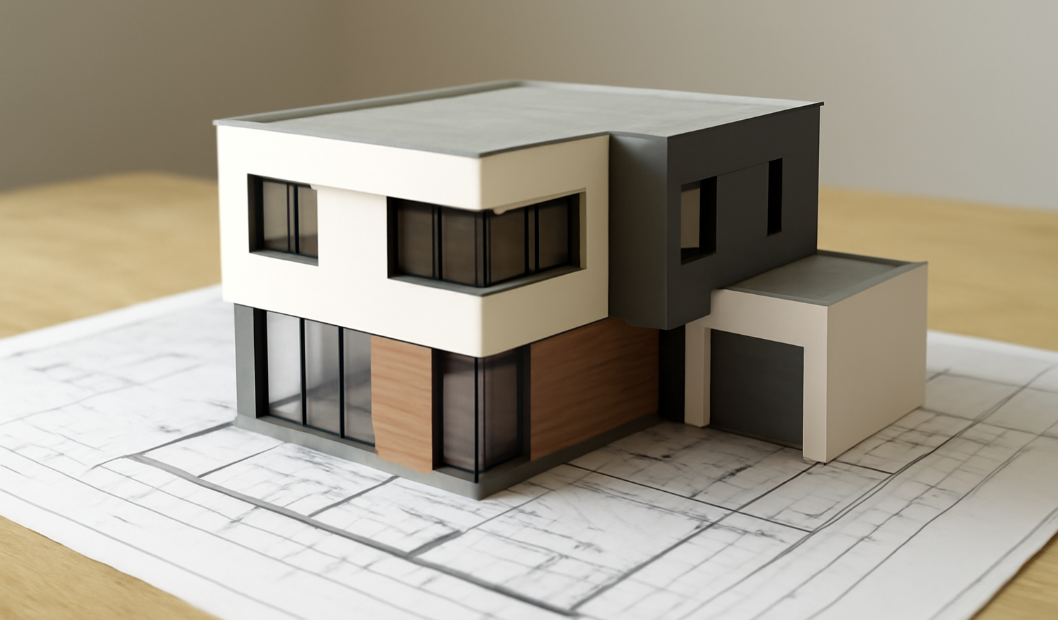 maquette de maison moderne sur plans