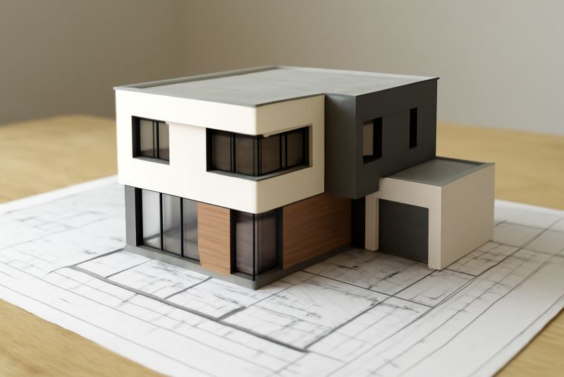 maquette de maison moderne sur plans