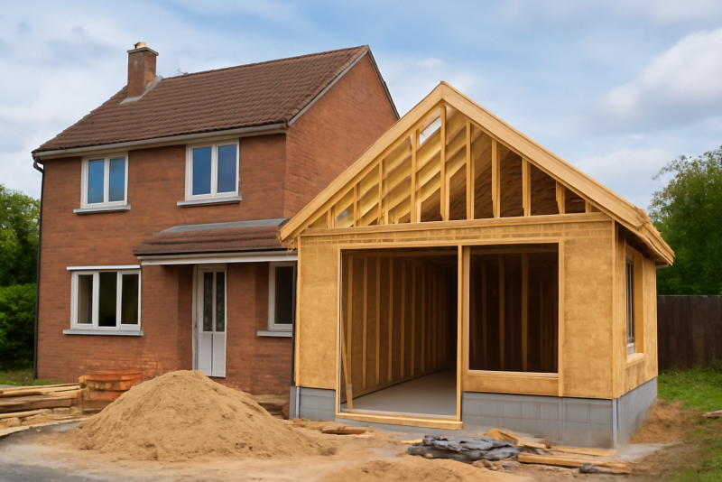 maison avec extension en construction