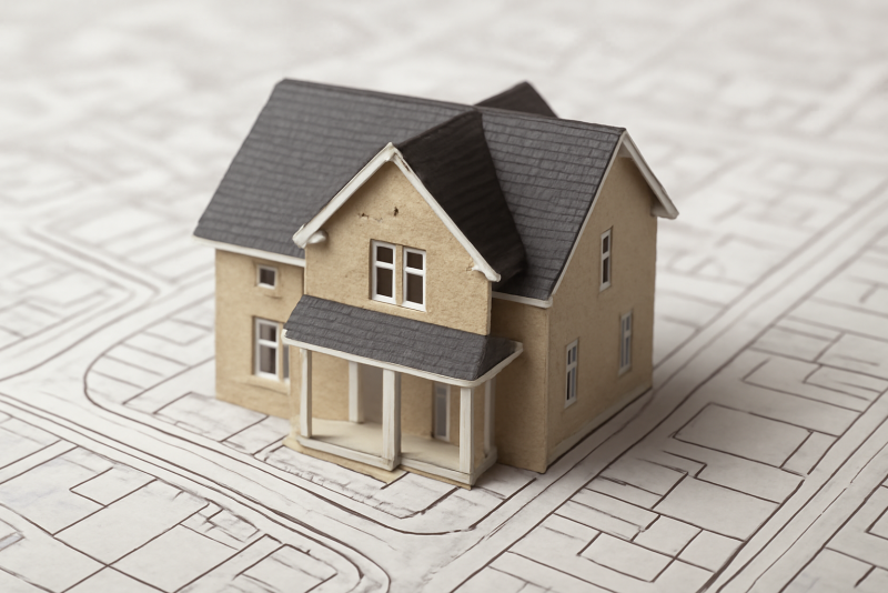 maquette de maison posée sur plan de ville