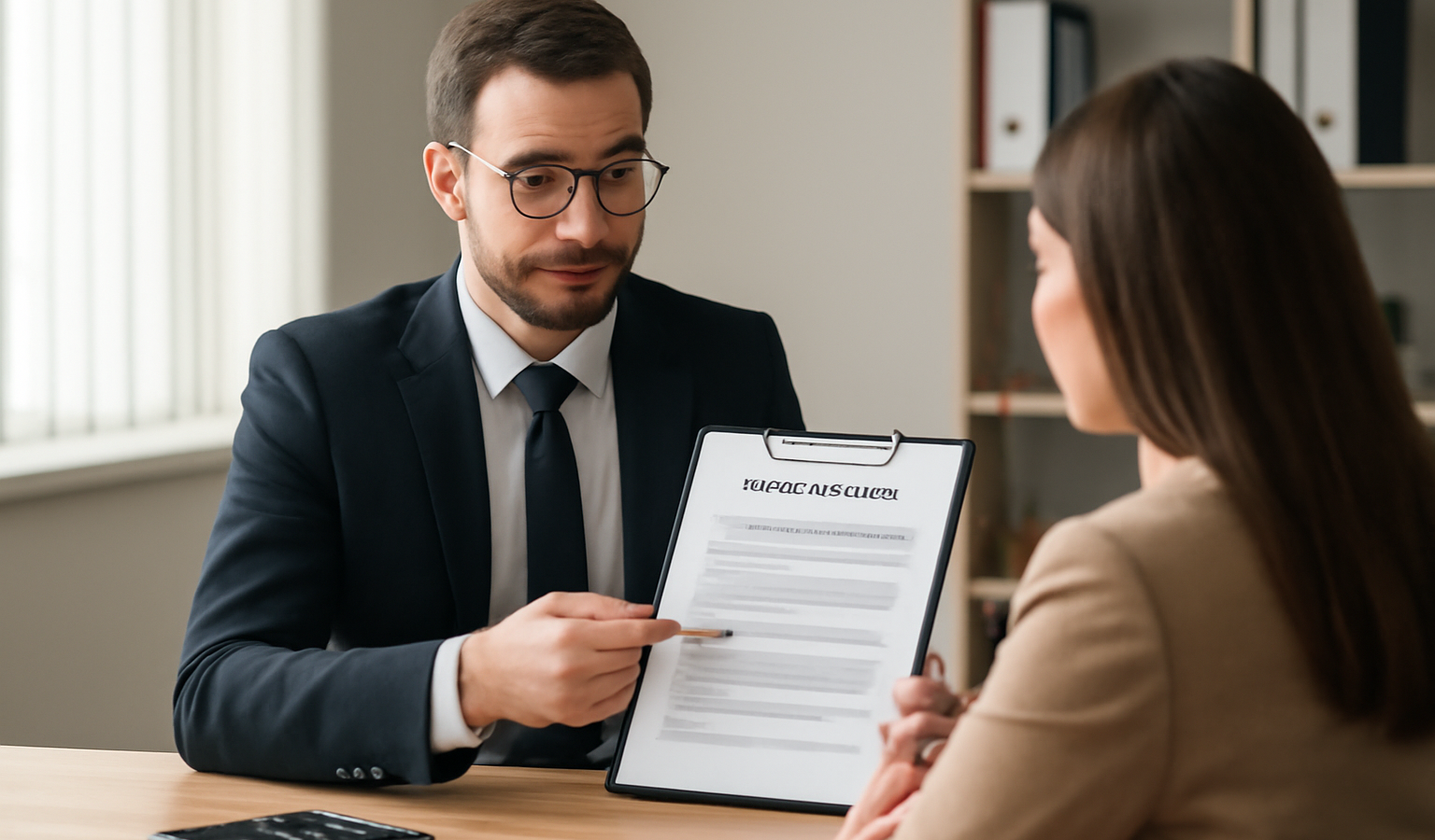 conseiller bancaire expliquant contrat client au bureau