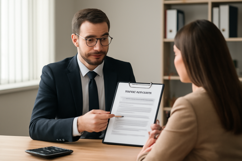conseiller bancaire expliquant contrat client au bureau