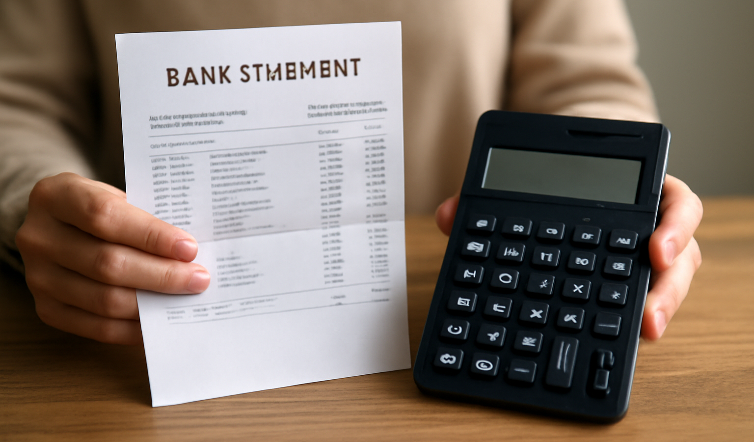 mains tenant dossier bancaire et calculatrice