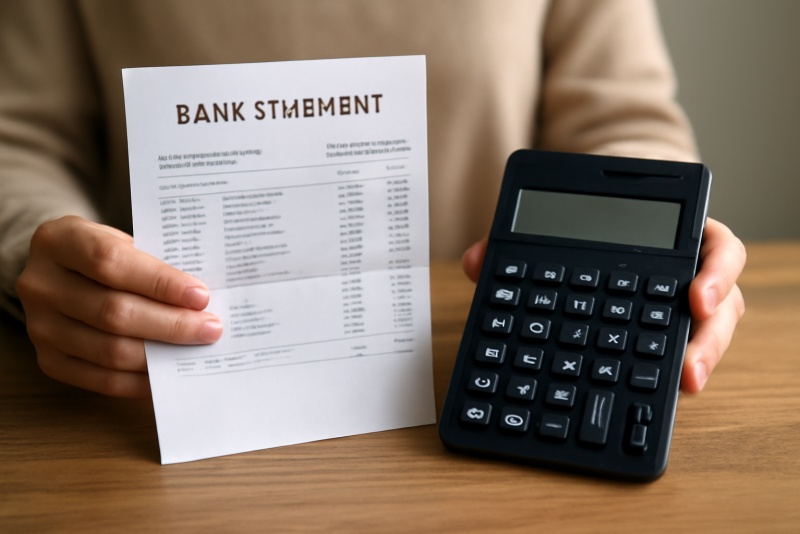 mains tenant dossier bancaire et calculatrice