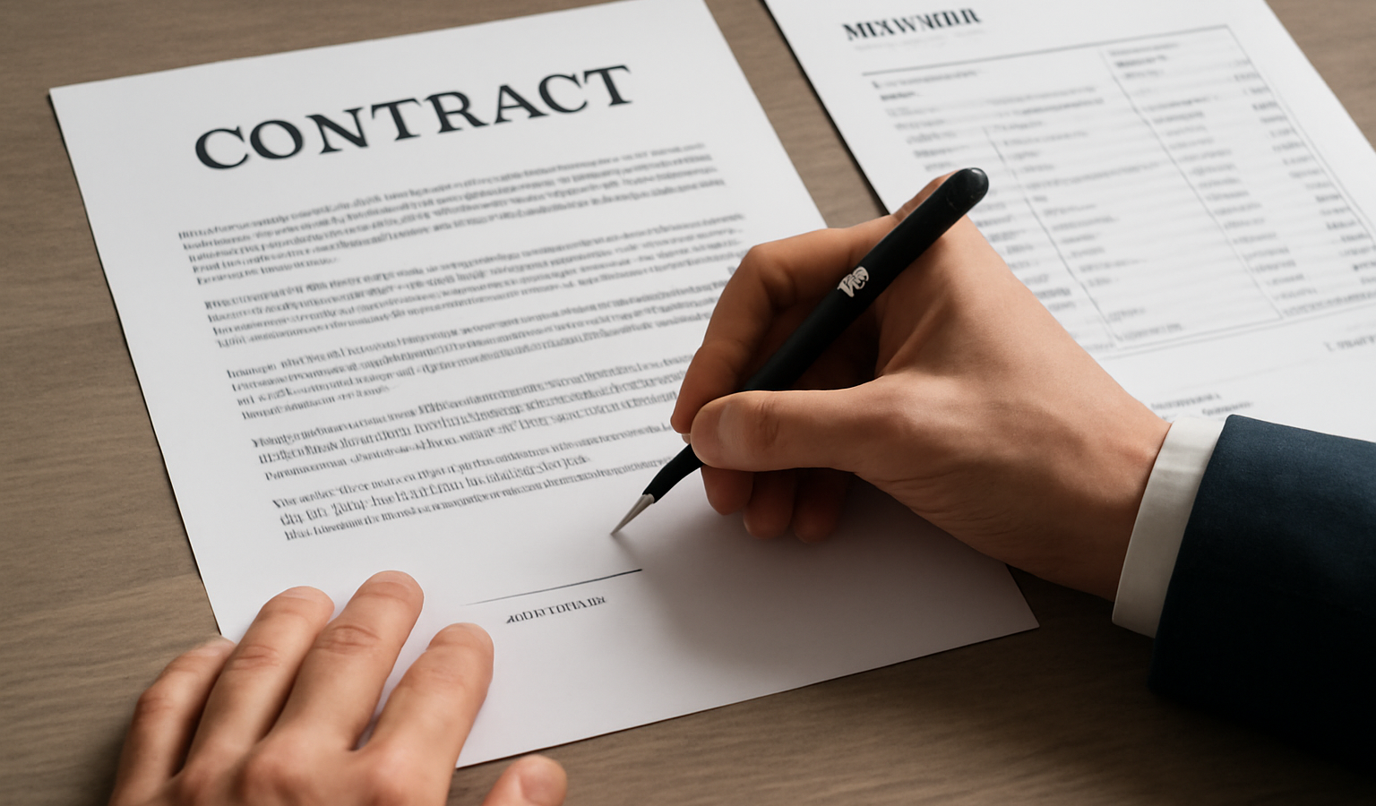 mains signant contrat devant devis