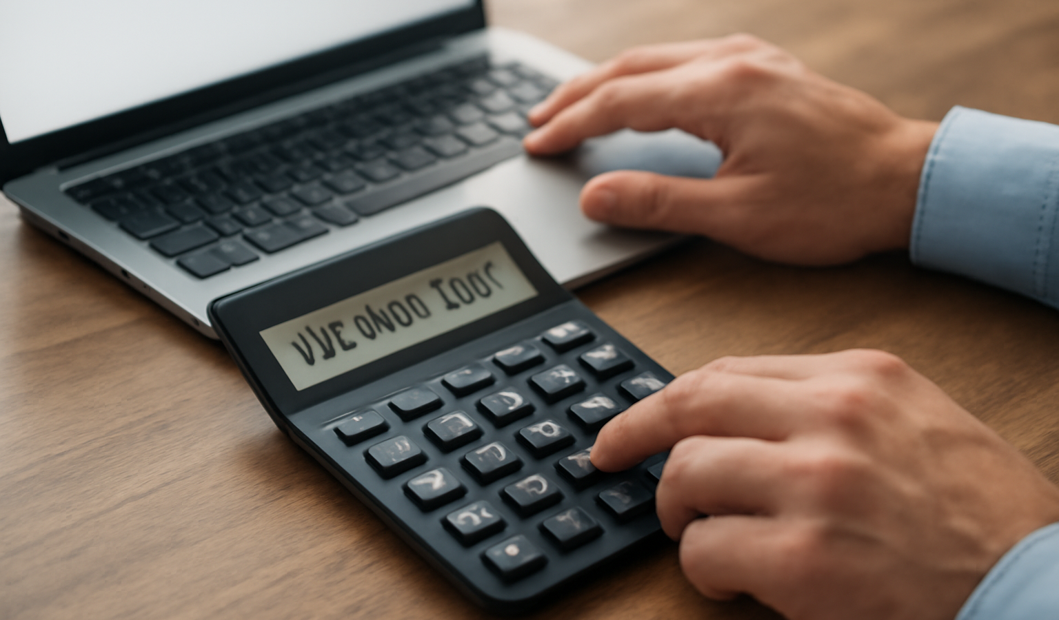 mains calculant taux avec ordinateur portable