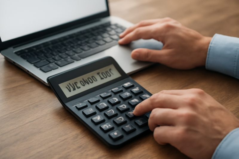 mains calculant taux avec ordinateur portable